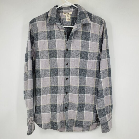 Hiroshi Kato Grey Plaid Men's Button Down Collared Flannel Shirt Size Small - Picture 1 of 11